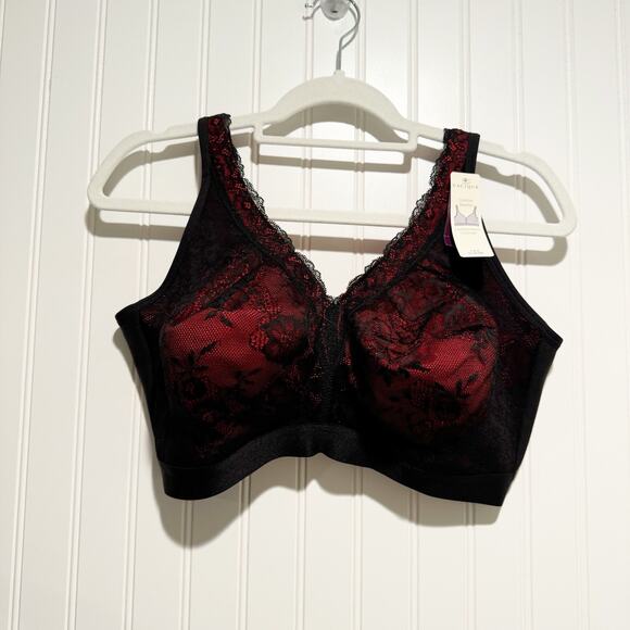 Cacique Other - Lane Bryant Cacique Black Red Lace Comfort Solution No Wire Bra NEW 40DDD